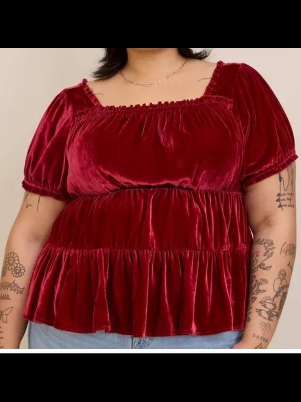 Torrid Babydoll Velvet Tiered Top